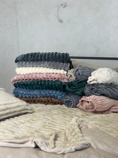 Постельное бельё шарпей/велюровое с простынью на резинке синее/серое TM Luna евро размер Сірий Luna фото