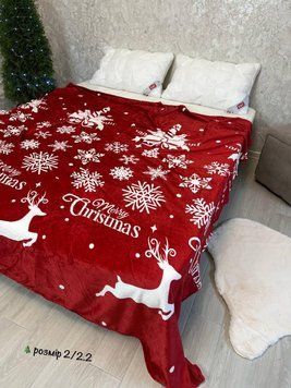 Плед флісовий різдвяний/новорічний червоний Євро розмір Merry Christmas  фото