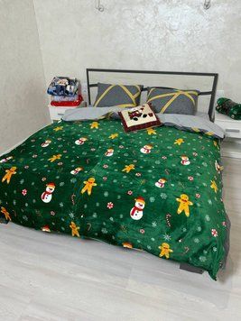 Плед флісовий різдвяний/новорічний сніговики зелений Євро розмір  Сніговики зелений фото