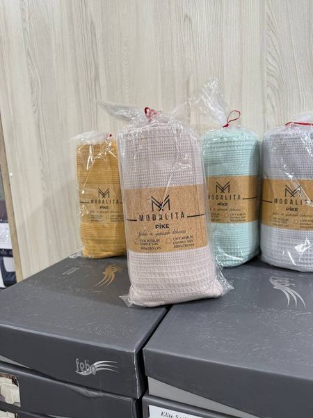 Покривало літнє вафельне Modalita Pike бежеве півтораспальне Бежевий М фото