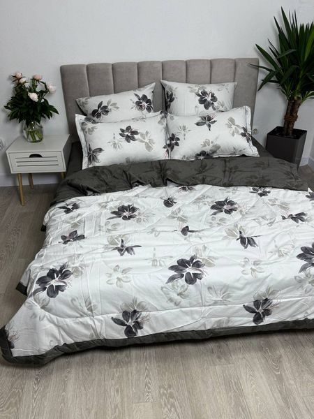 Постельное бельё из жаккардового хлопка с летним одеялом и 4 наволочки коричневое/белое цветы Евро размер М11 фото