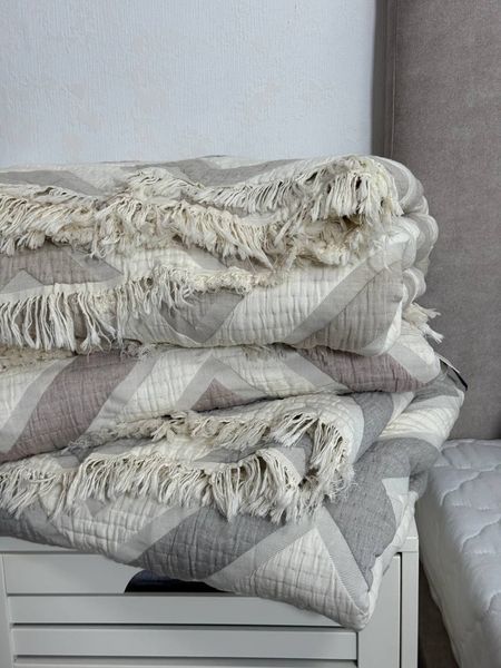 Покрывало муслиновое с бахрамой ромбы Malloory home светло-серое Евро размер ROMBU_GREY_CH фото