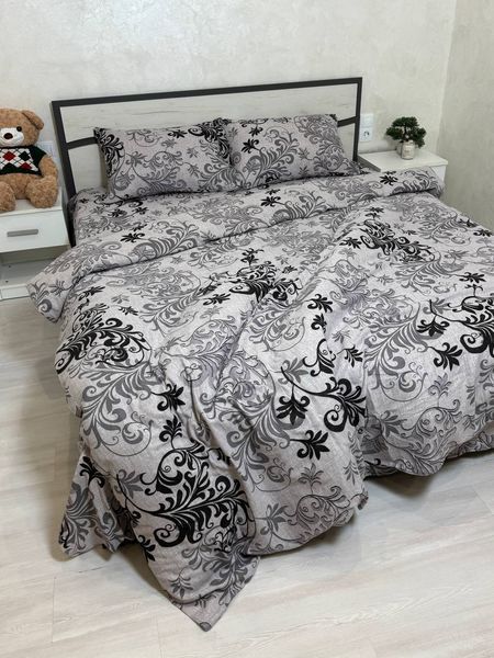 Постельное бельё из хлопка Байка серое узоры Полутораспальный размер Сірий візерунок  фото