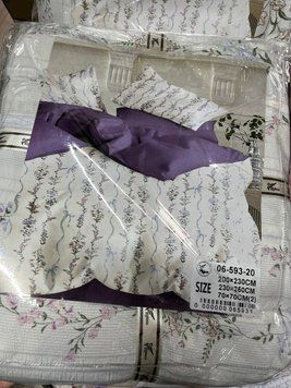 Постільна білизна з бавовни муслін жатка Koloco біла/фіолетова принт квітковий Євро розмір Білий/фіолетовий квітковий принт євро фото