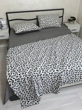 Постільна білизна з бавовни муслін жатка наволочки 70*70 см Colorful Home темно-сіра/біла леопардова Євро розмір GREY_LEO фото