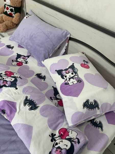 Дитяча постільна білизна велюрова "Куромі/Kuromi" бузкова Півтораспальний розмір Куромі велюр бузковий фото