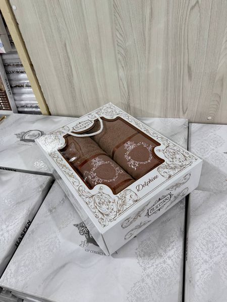 Набор из двух махровых полотенец для лица и бани коричневый ТМ Gulcan Коричневий Gulcan 2 шт. фото